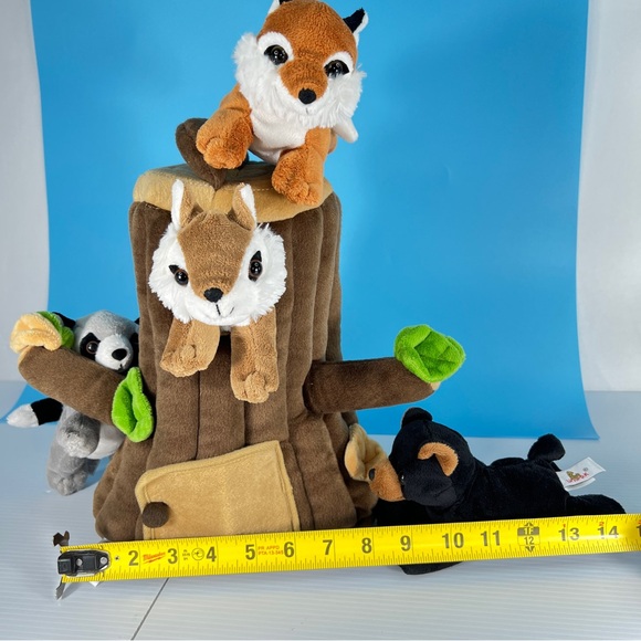 Unipak Tree House 5 Animal Hide-Away Play Set Plush Chipmunk Raccoon Fox 2 Bears - Picture 16 of 17